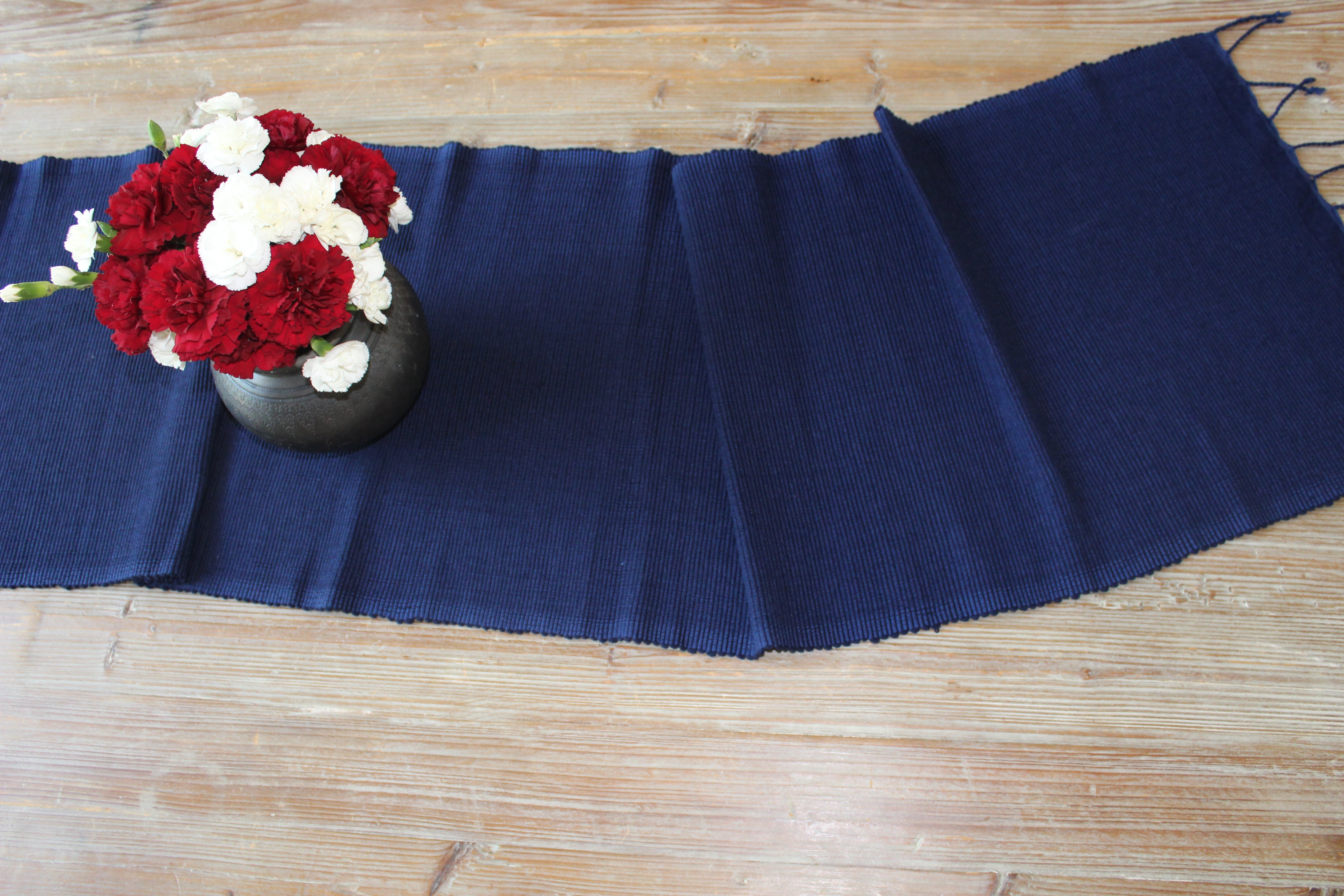 Edna navy blue woven table runner