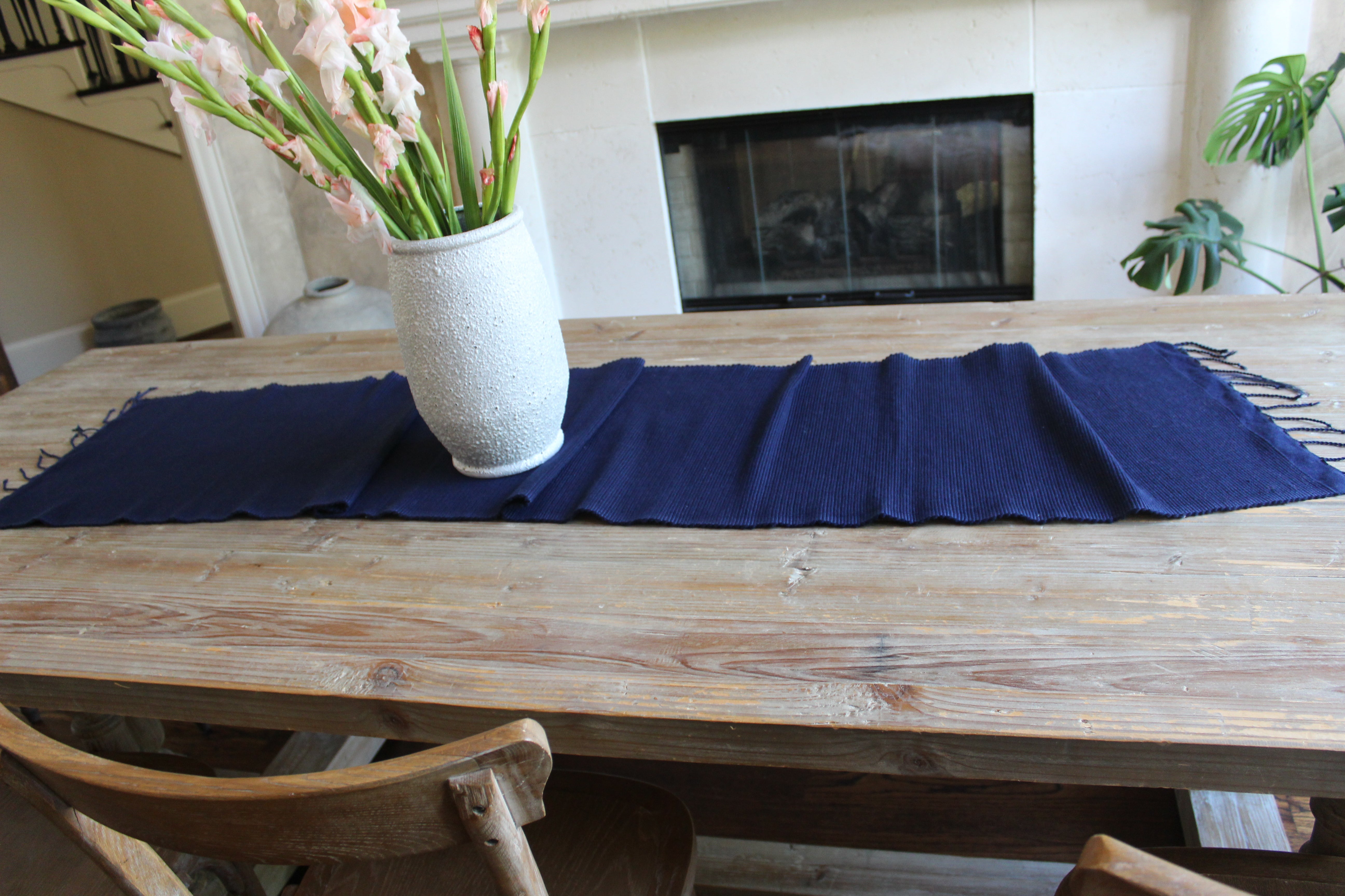 Edna navy blue woven table runner